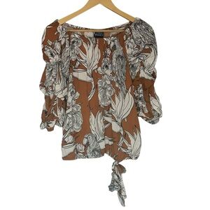 Coco Bianco. Women's Ruched 3/4' Side Tie Blouse. Size Large.